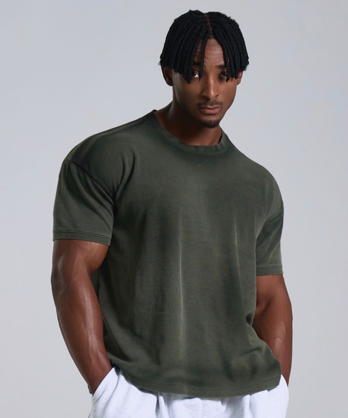 베르만 어패럴(VERMANN APPAREL) 빈티지 와플 세미 크롭 반팔 티셔츠 2colors