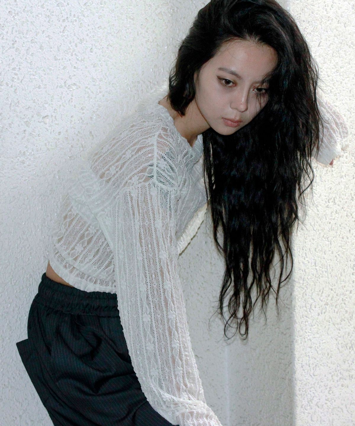 드마크(DEMARC) Lace Layered Semi-Crop T-Shirt white