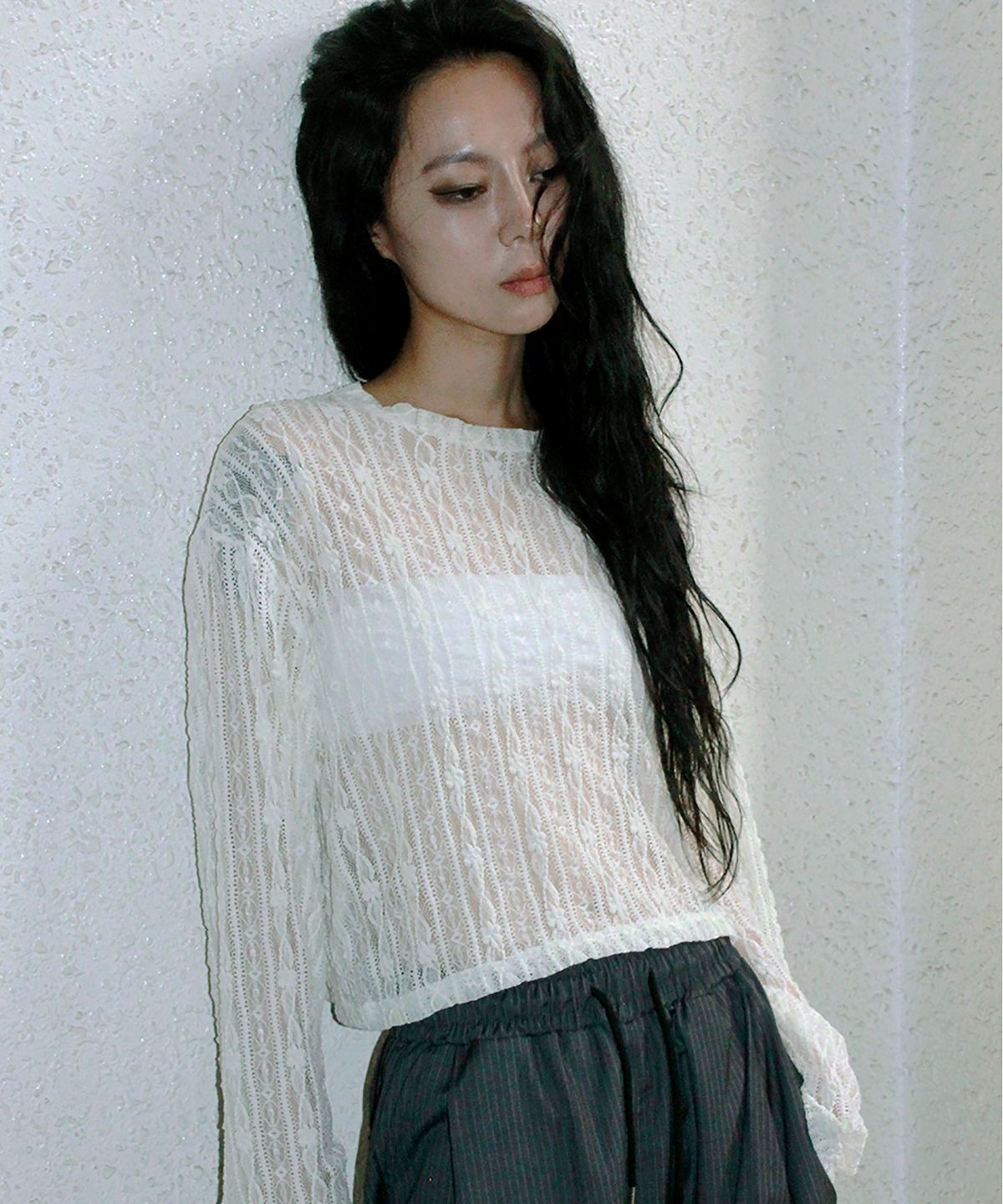 드마크(DEMARC) Lace Layered Semi-Crop T-Shirt white