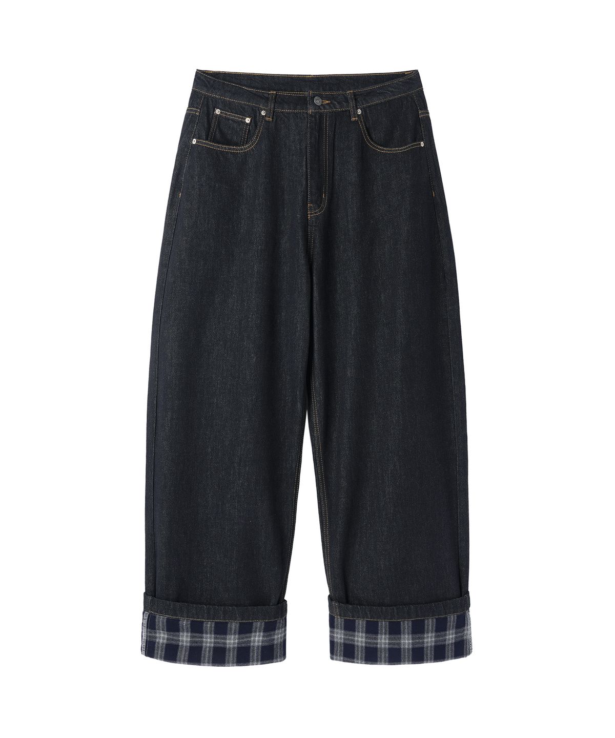 오픈야드(오와이)(OPENYARD(OY)) TURN-UP CHECK WIDE VOLUME PANTS - INDIGO