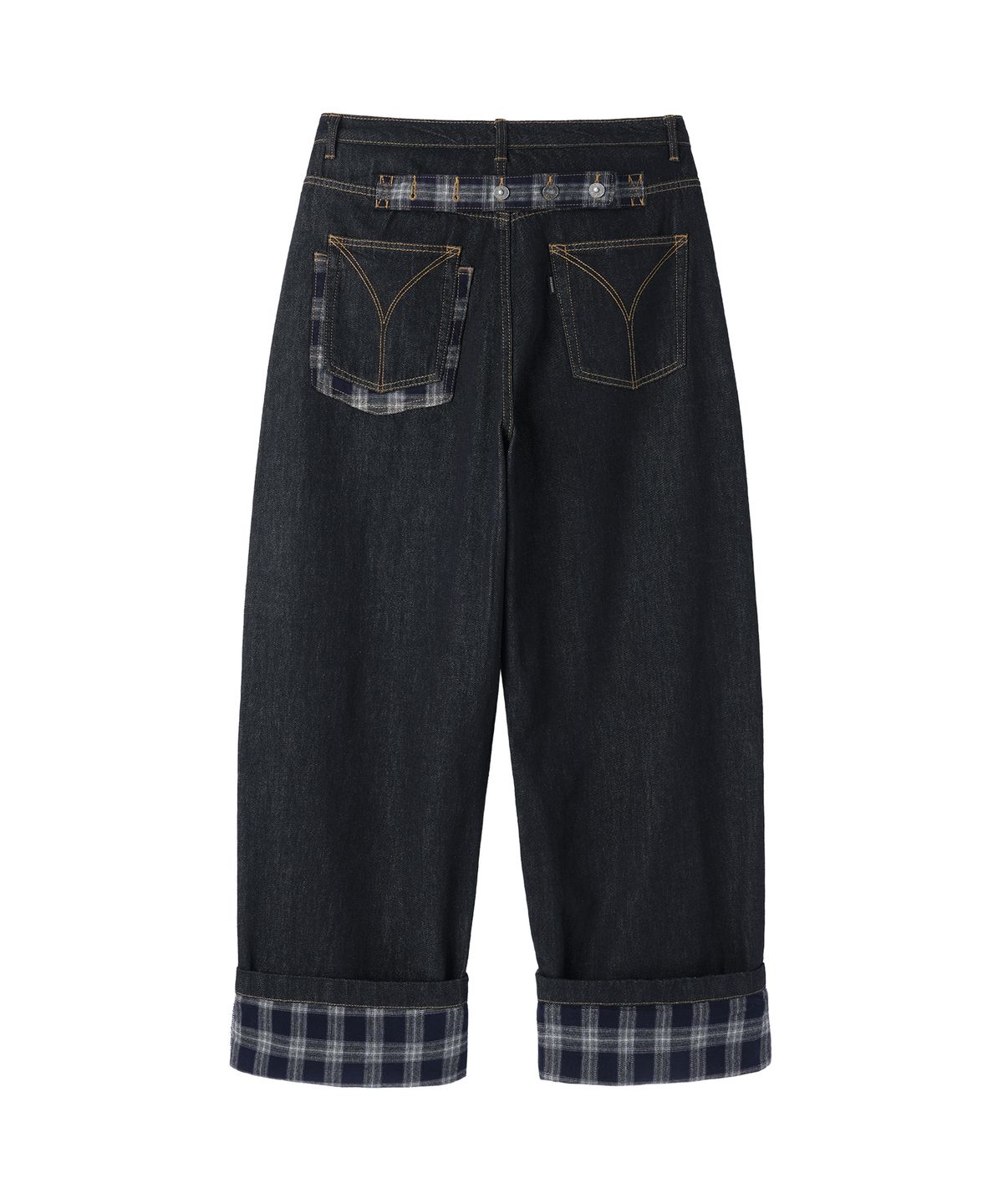 오픈야드(오와이)(OPENYARD(OY)) TURN-UP CHECK WIDE VOLUME PANTS - INDIGO