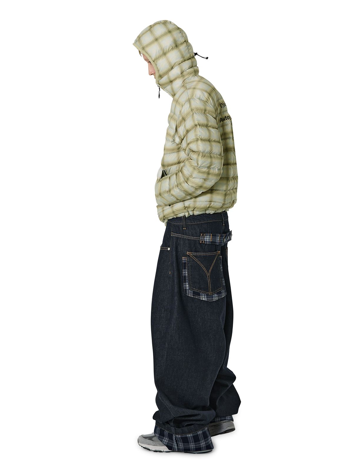 오픈야드(오와이)(OPENYARD(OY)) TURN-UP CHECK WIDE VOLUME PANTS - INDIGO