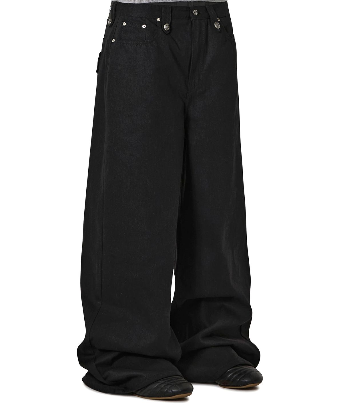 오픈야드(오와이)(OPENYARD(OY)) NAPOLEON TRIM WIDE HEM PANTS - BLACK