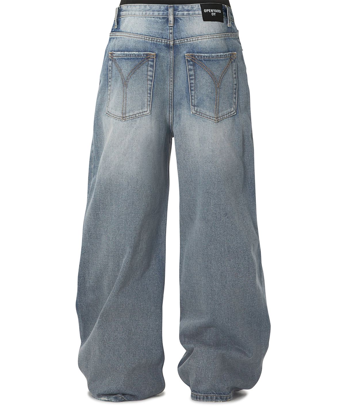 오픈야드(오와이)(OPENYARD(OY)) STITCHED WIDE HEM PANTS - BLUE