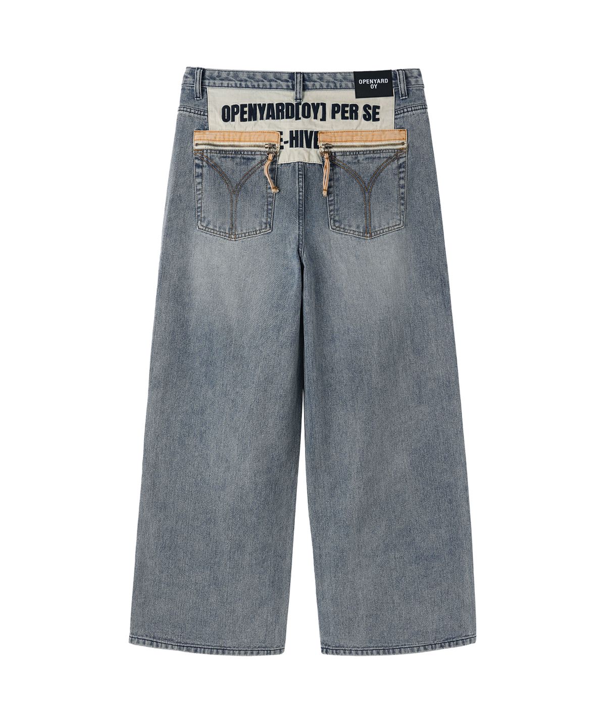오픈야드(오와이)(OPENYARD(OY)) SCRIPT YOKE WASHED WIDE HEM PANTS - BLUE