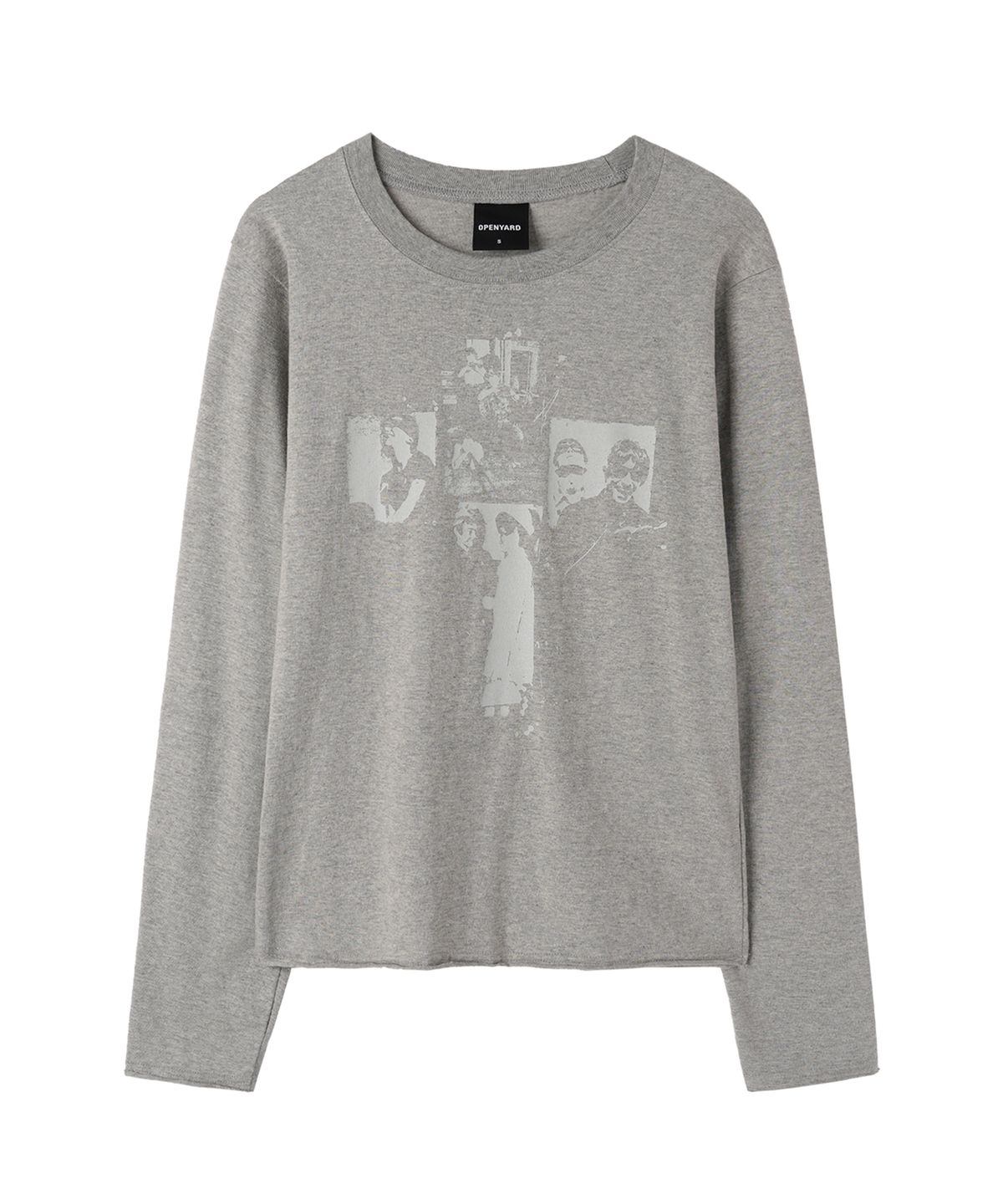 오픈야드(오와이)(OPENYARD(OY)) RAW EDGE CROSS WASHED L/S TEE - MELANGE