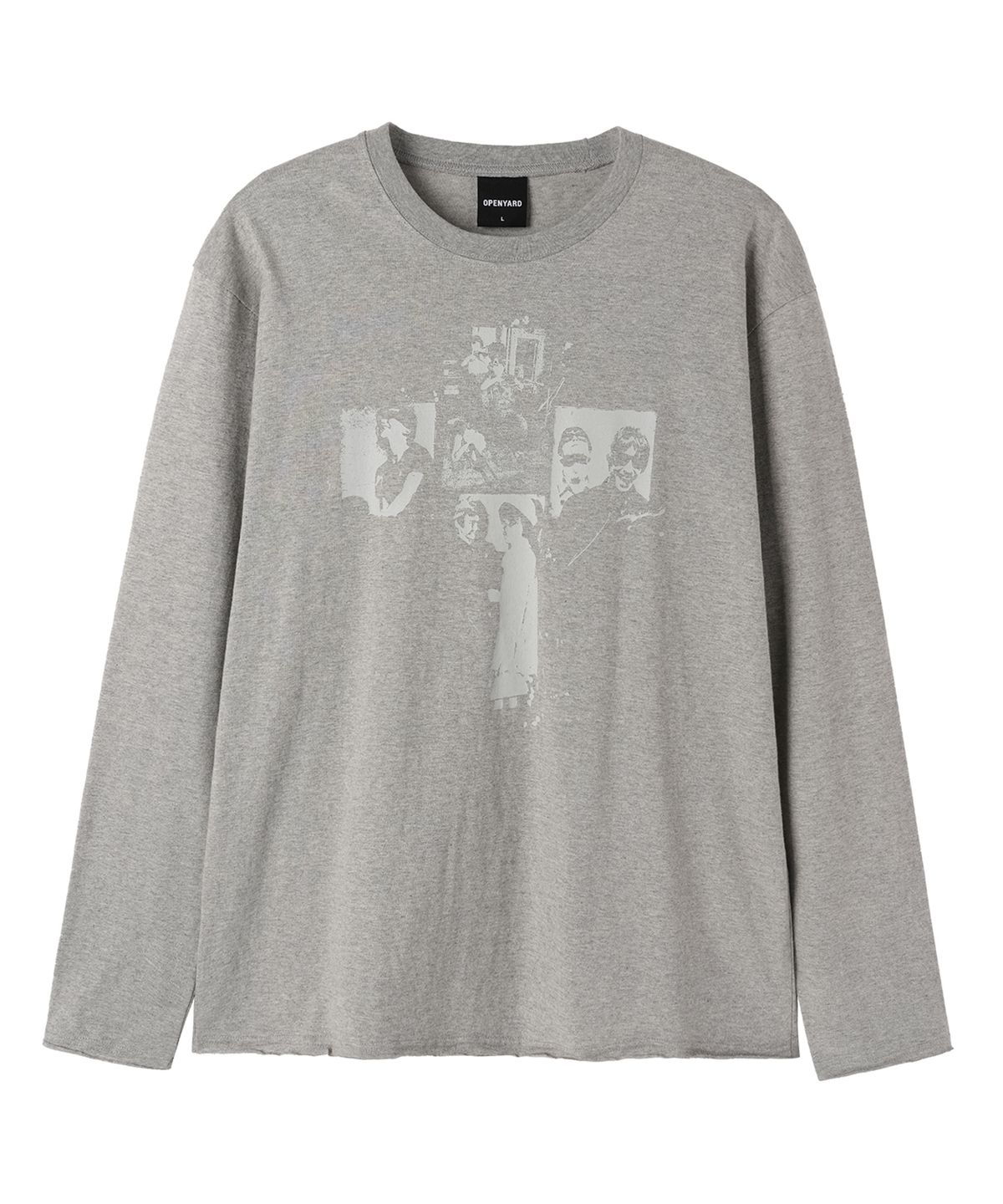오픈야드(오와이)(OPENYARD(OY)) RAW EDGE CROSS WASHED L/S TEE - MELANGE