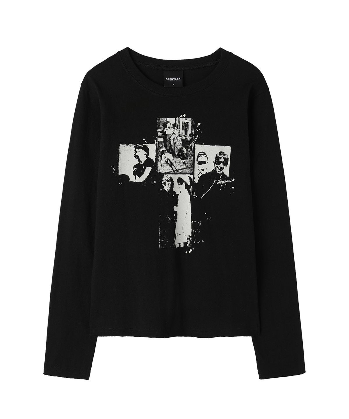 오픈야드(오와이)(OPENYARD(OY)) RAW EDGE CROSS WASHED L/S TEE - BLACK