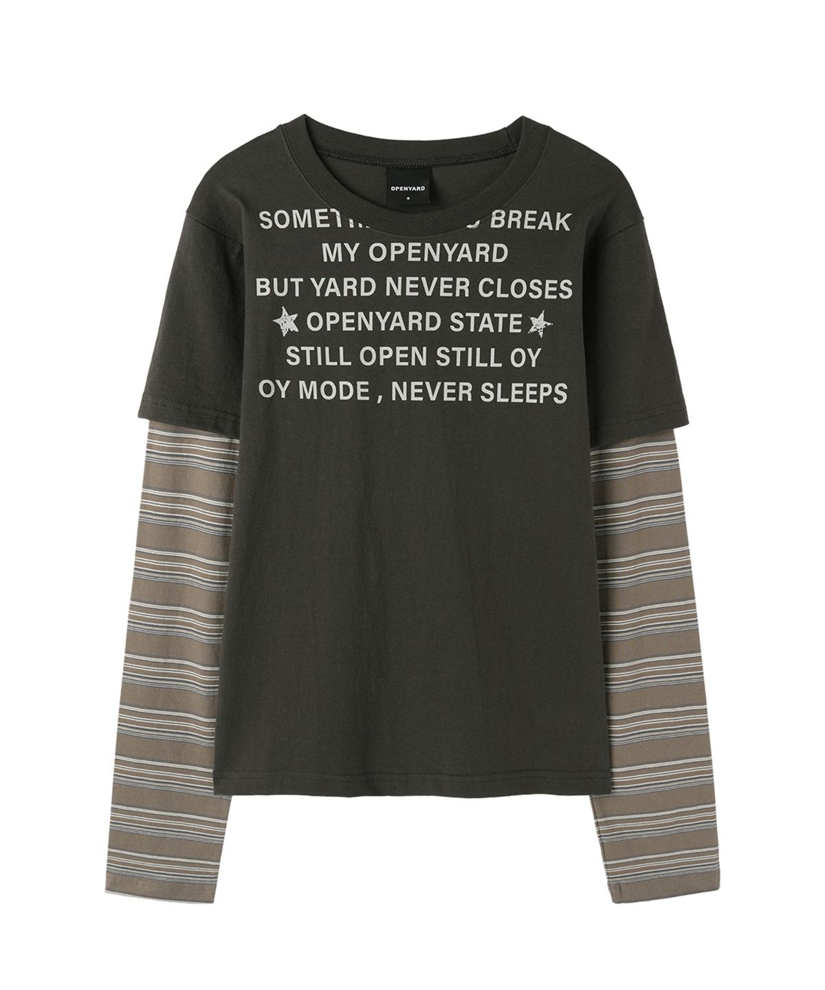 오픈야드(오와이)(OPENYARD(OY)) NEVER SLEEP STRIPE LAYERED L/S TEE - CHARCOAL