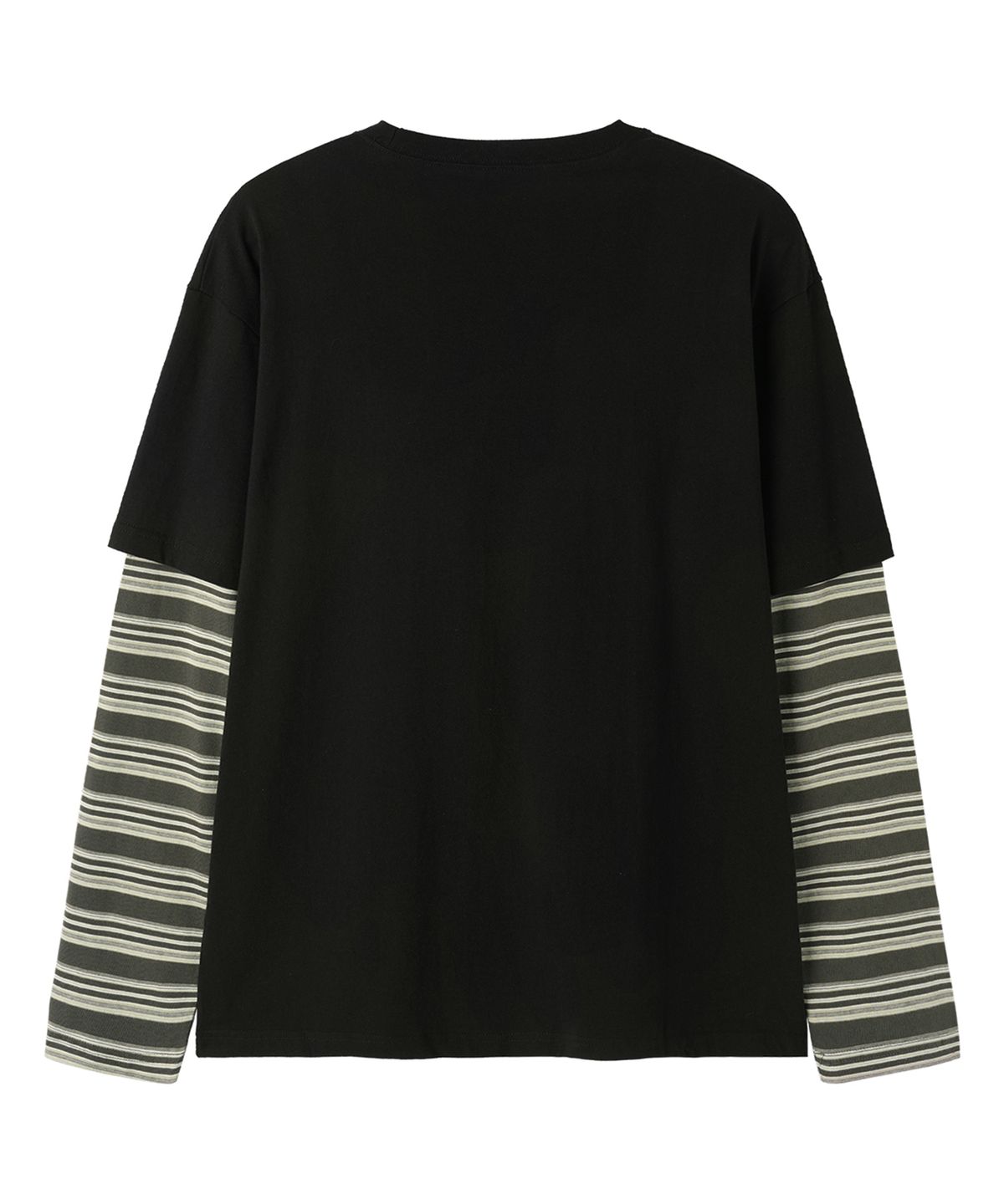 오픈야드(오와이)(OPENYARD(OY)) NEVER SLEEP STRIPE LAYERED L/S TEE - BLACK