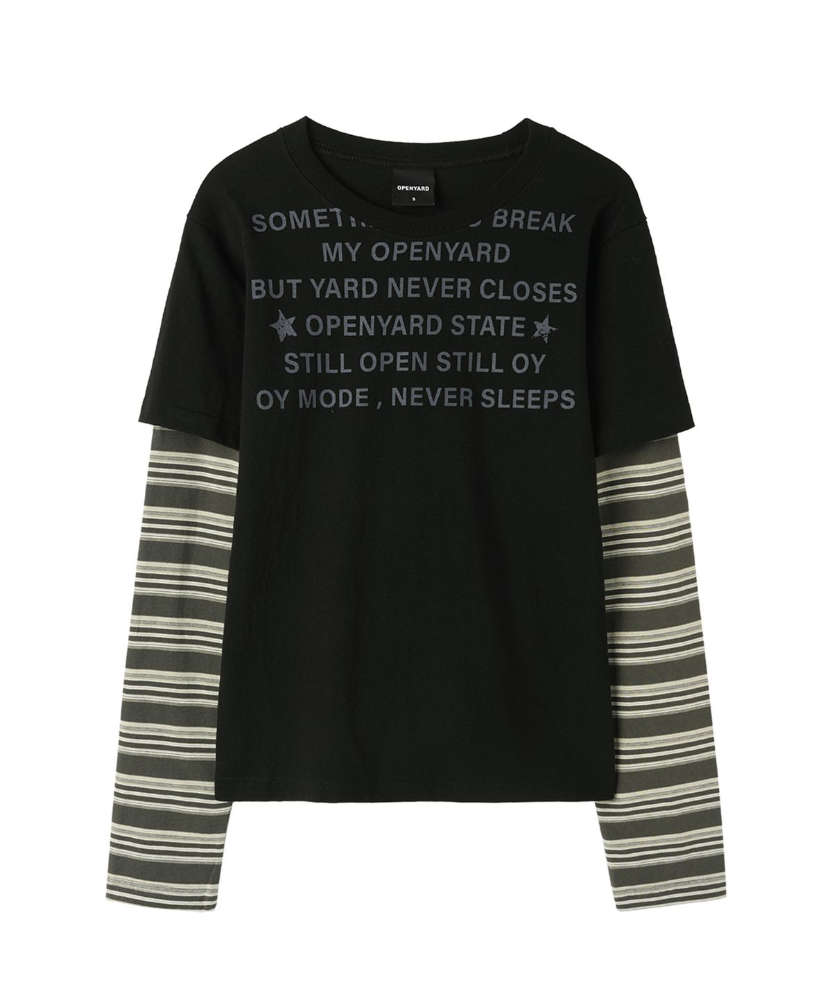 오픈야드(오와이)(OPENYARD(OY)) NEVER SLEEP STRIPE LAYERED L/S TEE - BLACK