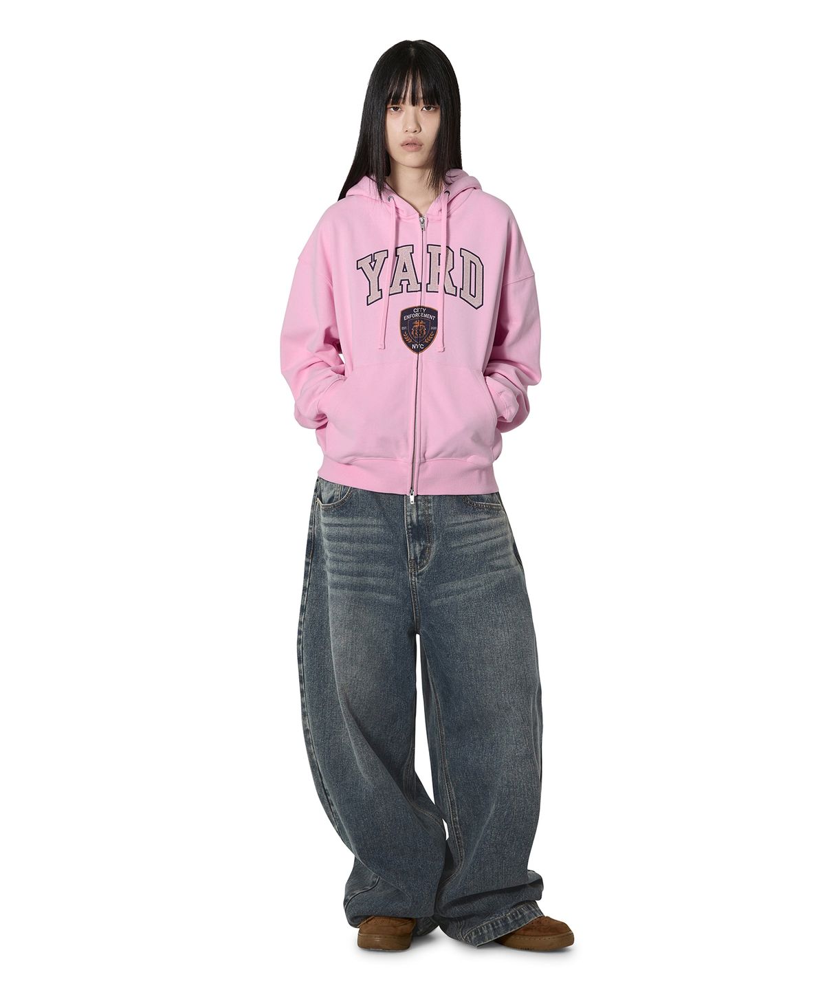 오픈야드(오와이)(OPENYARD(OY)) COLLEGIATE CREST HOODIE ZIP UP - PINK