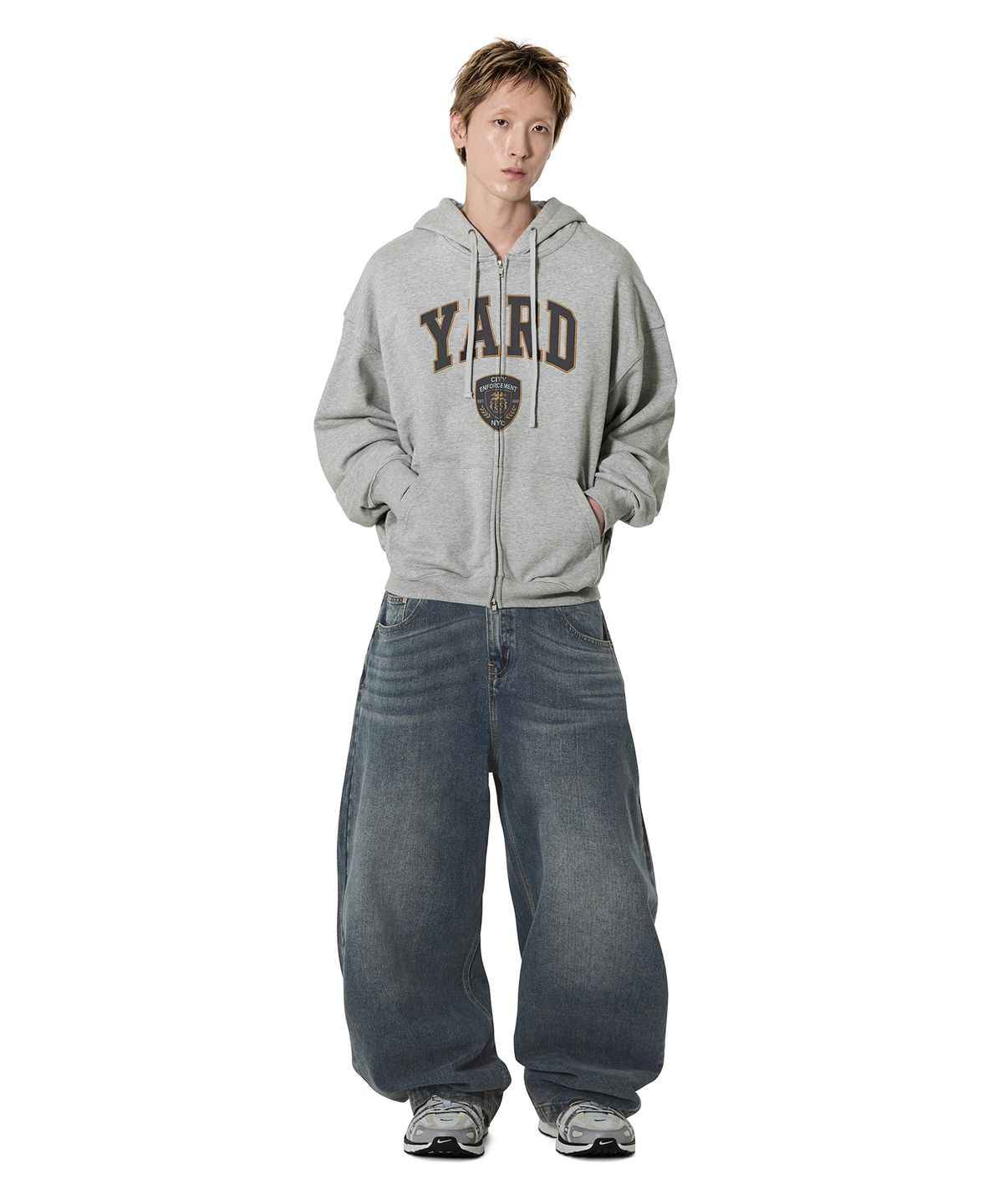 오픈야드(오와이)(OPENYARD(OY)) COLLEGIATE CREST HOODIE ZIP UP - MELANGE