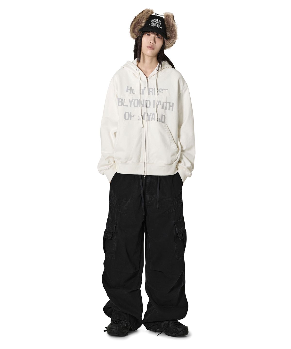 오픈야드(오와이)(OPENYARD(OY)) HOLY RESS HOODIE ZIP UP - WHITE
