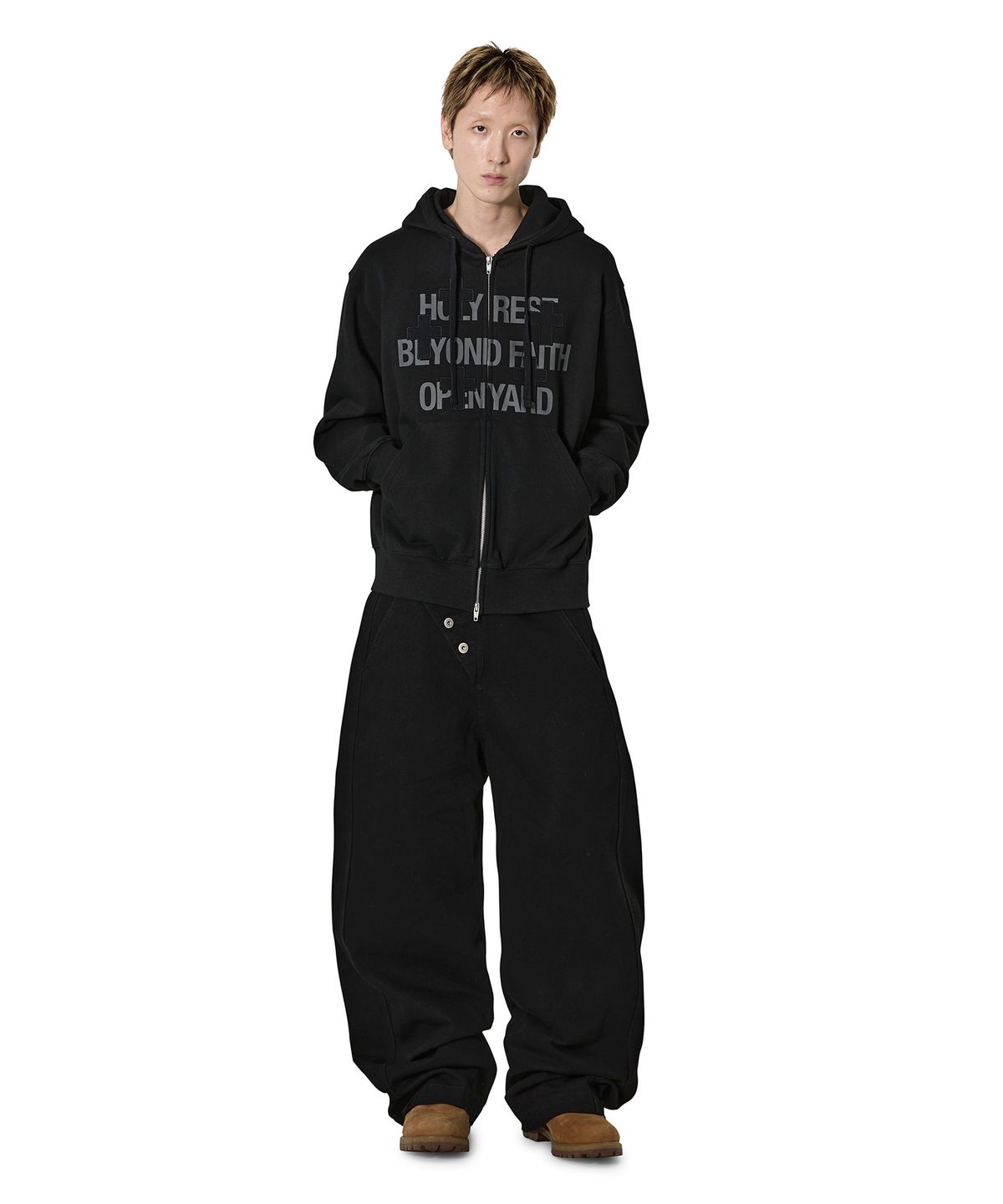 오픈야드(오와이)(OPENYARD(OY)) HOLY RESS HOODIE ZIP UP - BLACK