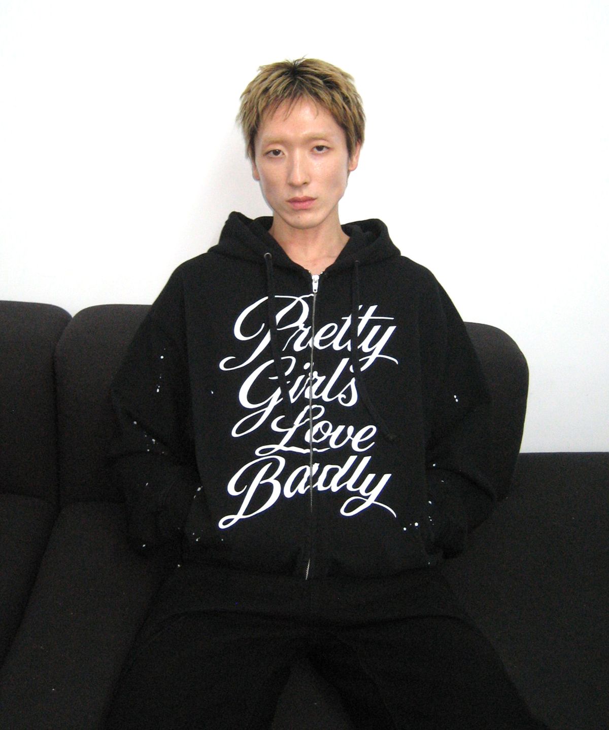 오픈야드(오와이)(OPENYARD(OY)) LOVE BADLY PAINT HOODIE ZIP UP - BLACK