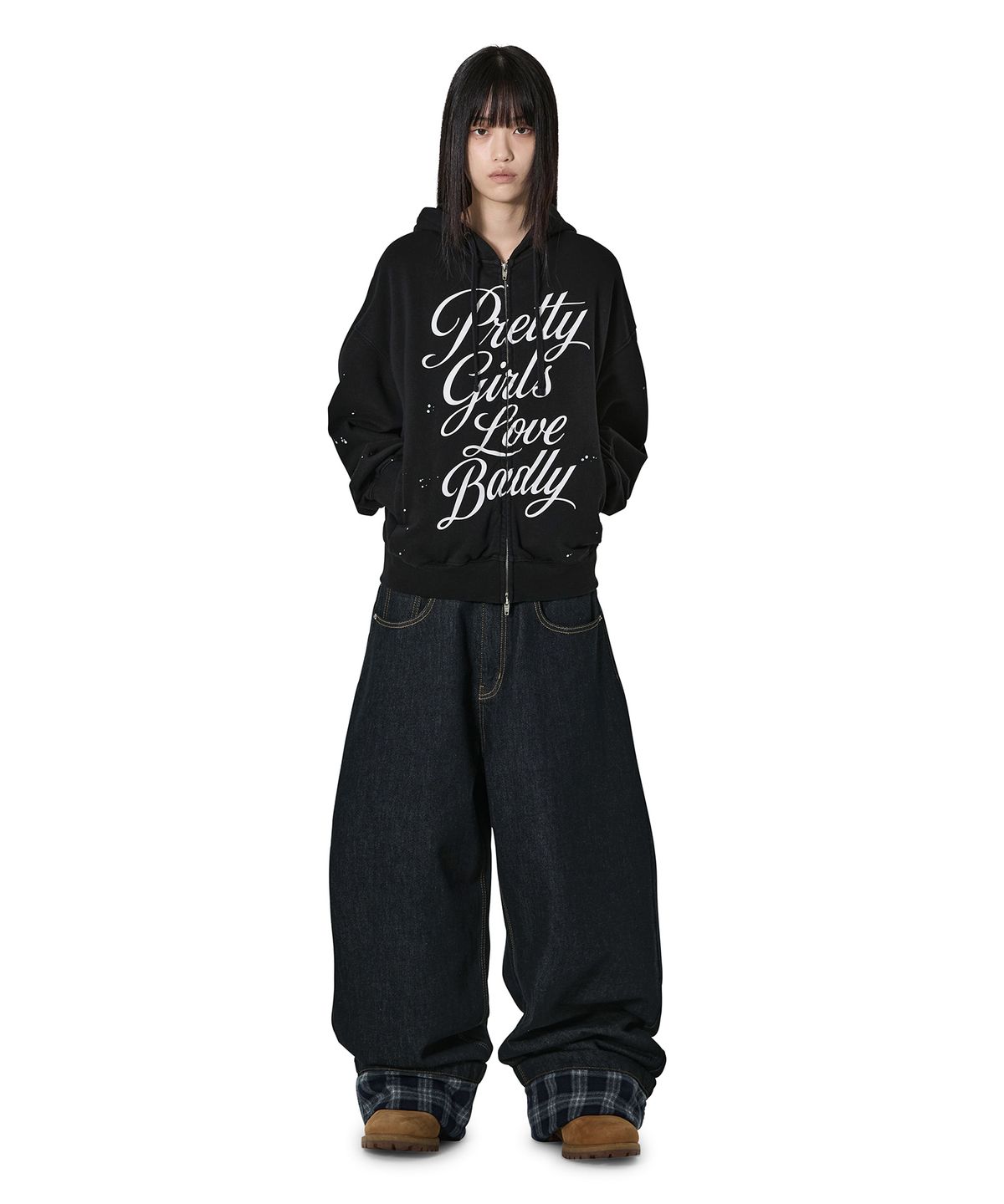 오픈야드(오와이)(OPENYARD(OY)) LOVE BADLY PAINT HOODIE ZIP UP - BLACK