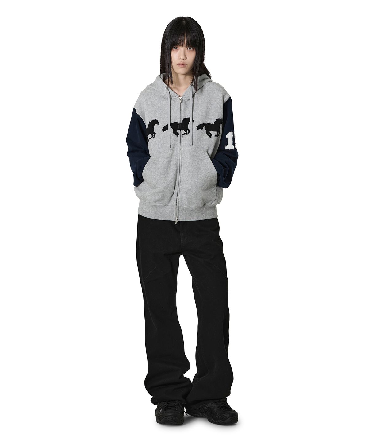 오픈야드(오와이)(OPENYARD(OY)) GALLOP HOODIE ZIP UP - MELANGE / NAVY