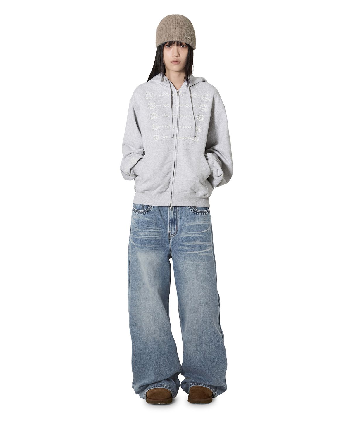 오픈야드(오와이)(OPENYARD(OY)) FROGGING HOODIE ZIP - MID MELANGE