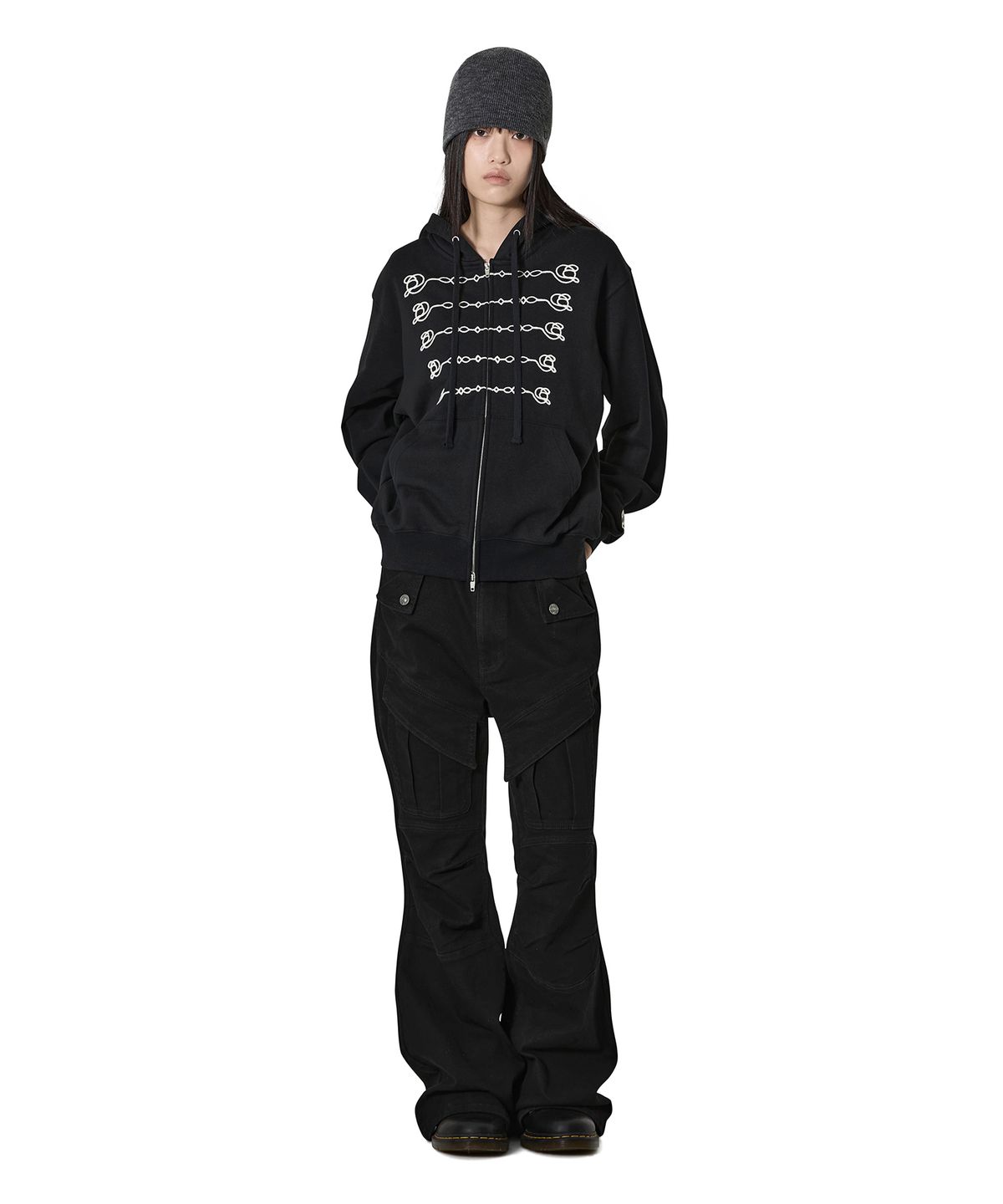 오픈야드(오와이)(OPENYARD(OY)) FROGGING HOODIE ZIP - BLACK