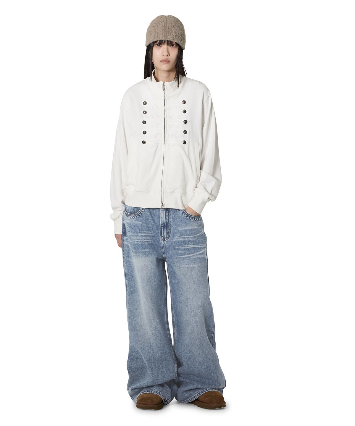 오픈야드(오와이)(OPENYARD(OY)) NAPOLEON SWEAT ZIP UP - WHITE