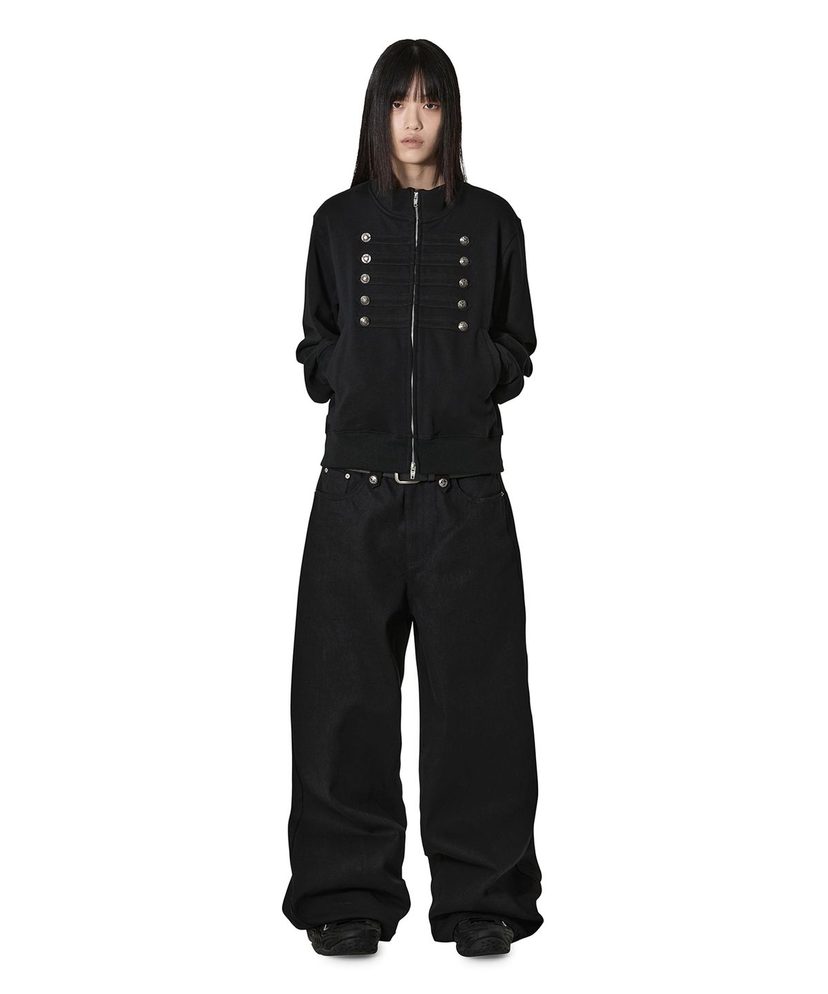 오픈야드(오와이)(OPENYARD(OY)) NAPOLEON SWEAT ZIP UP - BLACK