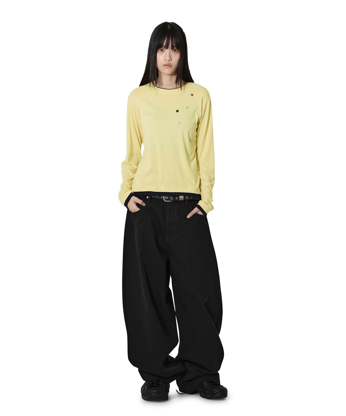 오픈야드(오와이)(OPENYARD(OY)) SCATTERED BUTTON L/S TOP - YELLOW