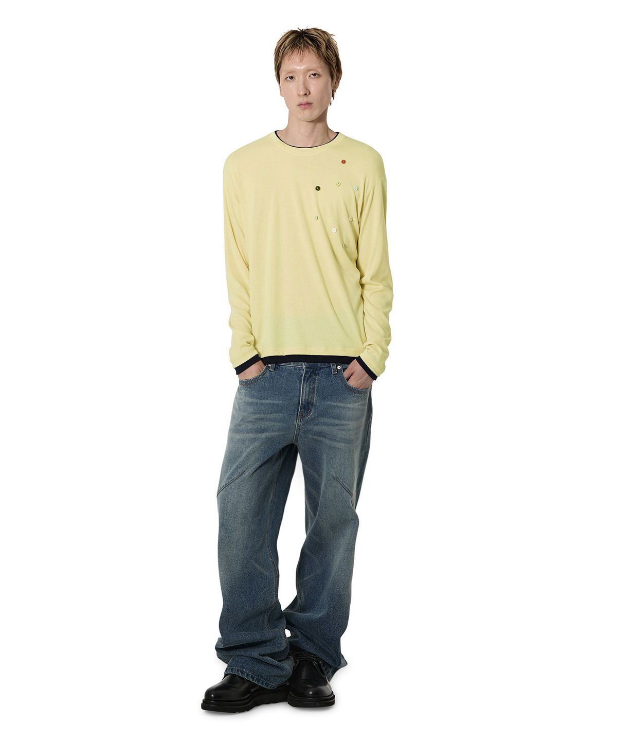오픈야드(오와이)(OPENYARD(OY)) SCATTERED BUTTON L/S TOP - YELLOW