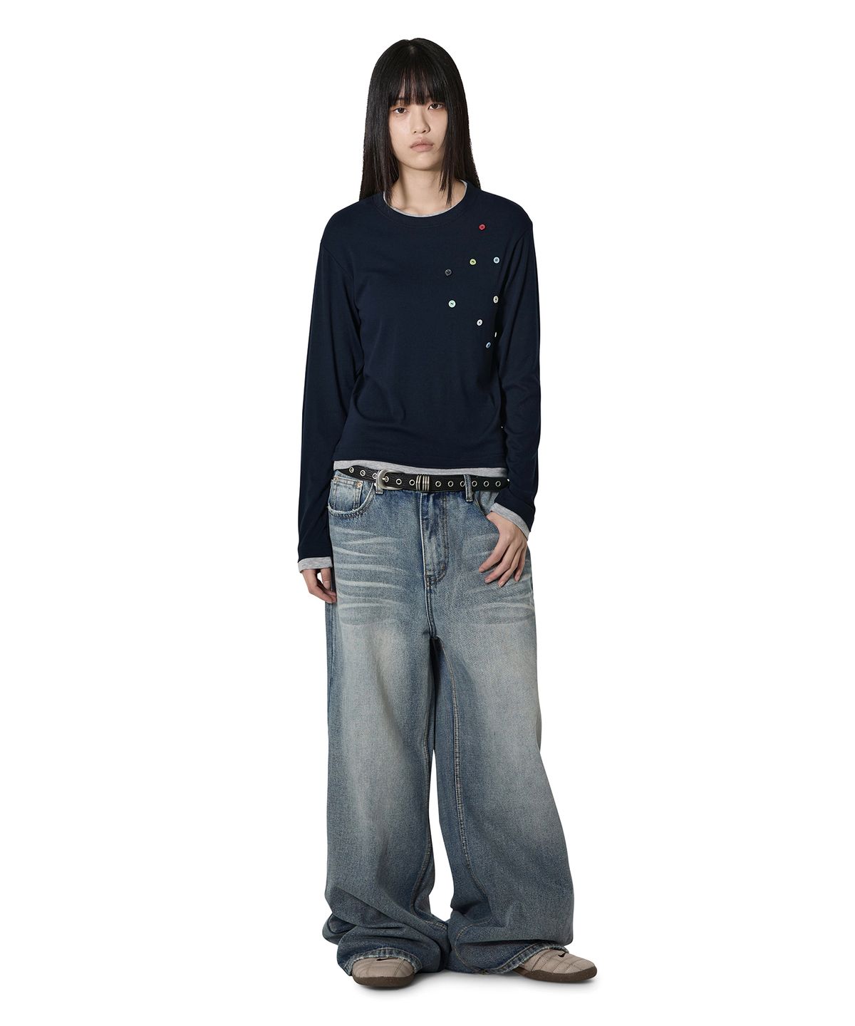오픈야드(오와이)(OPENYARD(OY)) SCATTERED BUTTON L/S TOP - NAVY