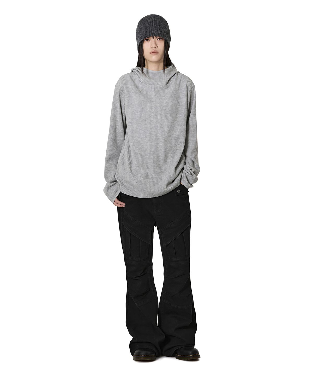 오픈야드(오와이)(OPENYARD(OY)) FLATLOCK WAFFLE HOODIE L/S TOP - MELANGE