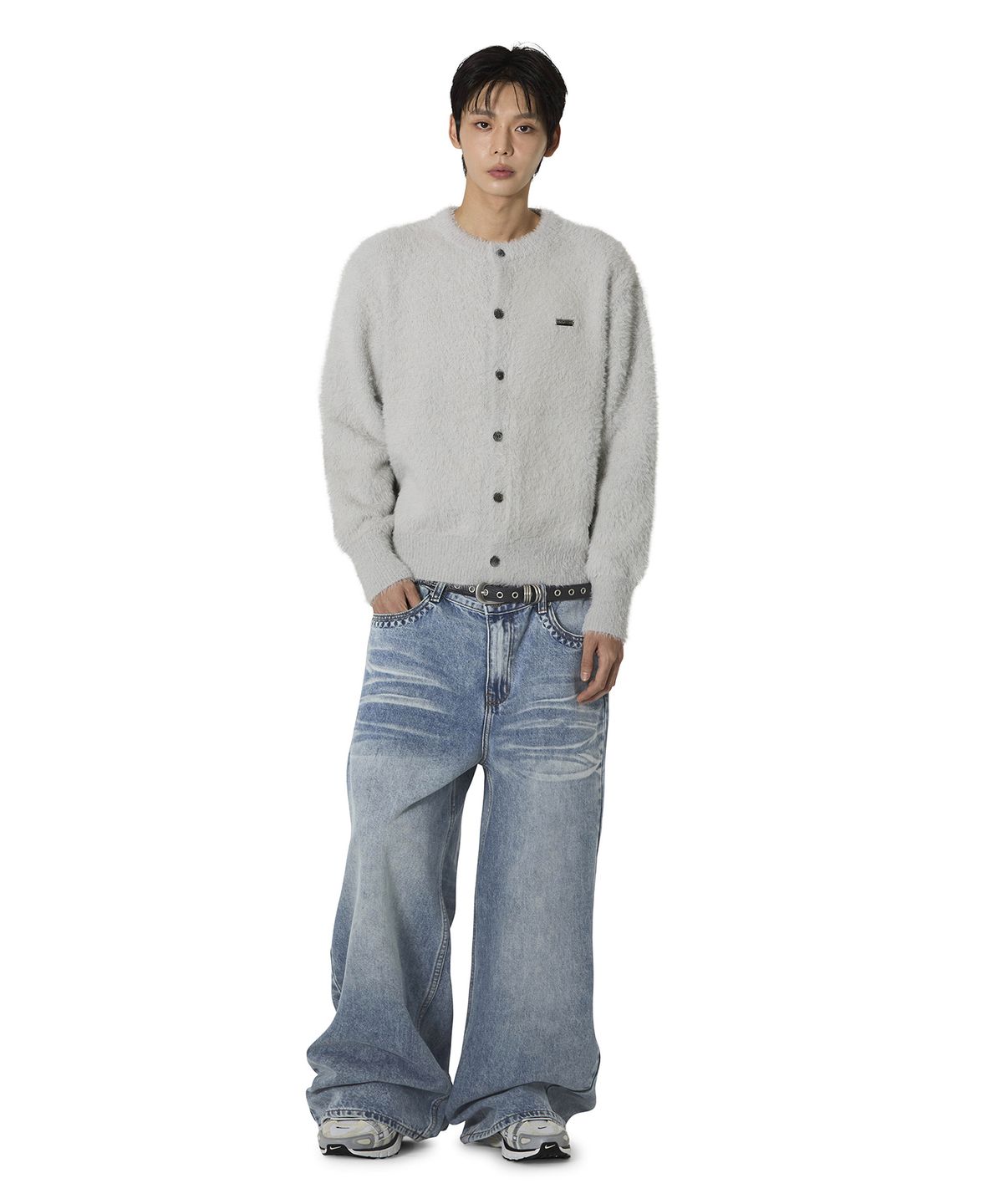 오픈야드(오와이)(OPENYARD(OY)) HAIRY KNIT CARDIGAN - GREY