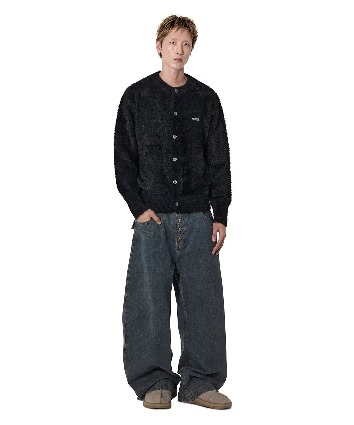 오픈야드(오와이)(OPENYARD(OY)) HAIRY KNIT CARDIGAN - BLACK