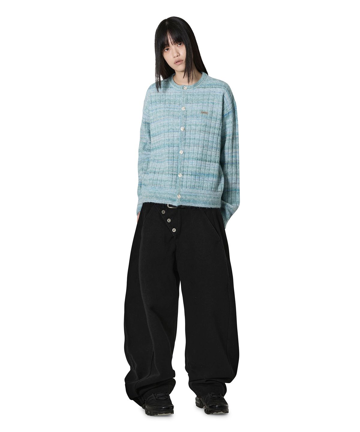 오픈야드(오와이)(OPENYARD(OY)) MIST STRIPE KNIT CARDIGAN - ICE BLUE