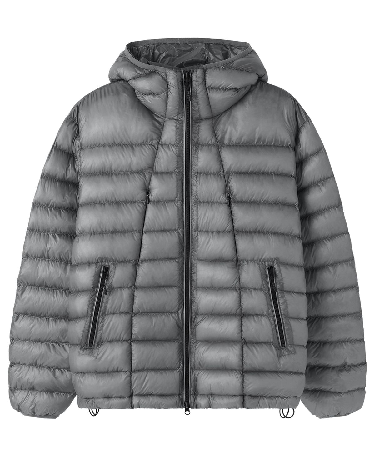 오픈야드(오와이)(OPENYARD(OY)) CURVED ZIP LIGHTWEIGHT SHELL PUFFER JACKET - CHARCOAL