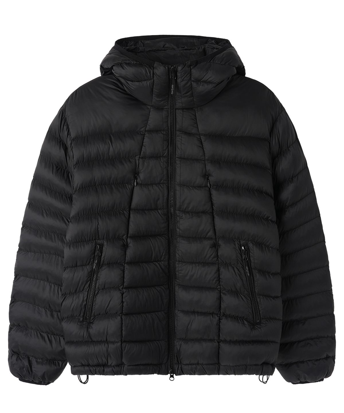오픈야드(오와이)(OPENYARD(OY)) CURVED ZIP LIGHTWEIGHT SHELL PUFFER JACKET - BLACK