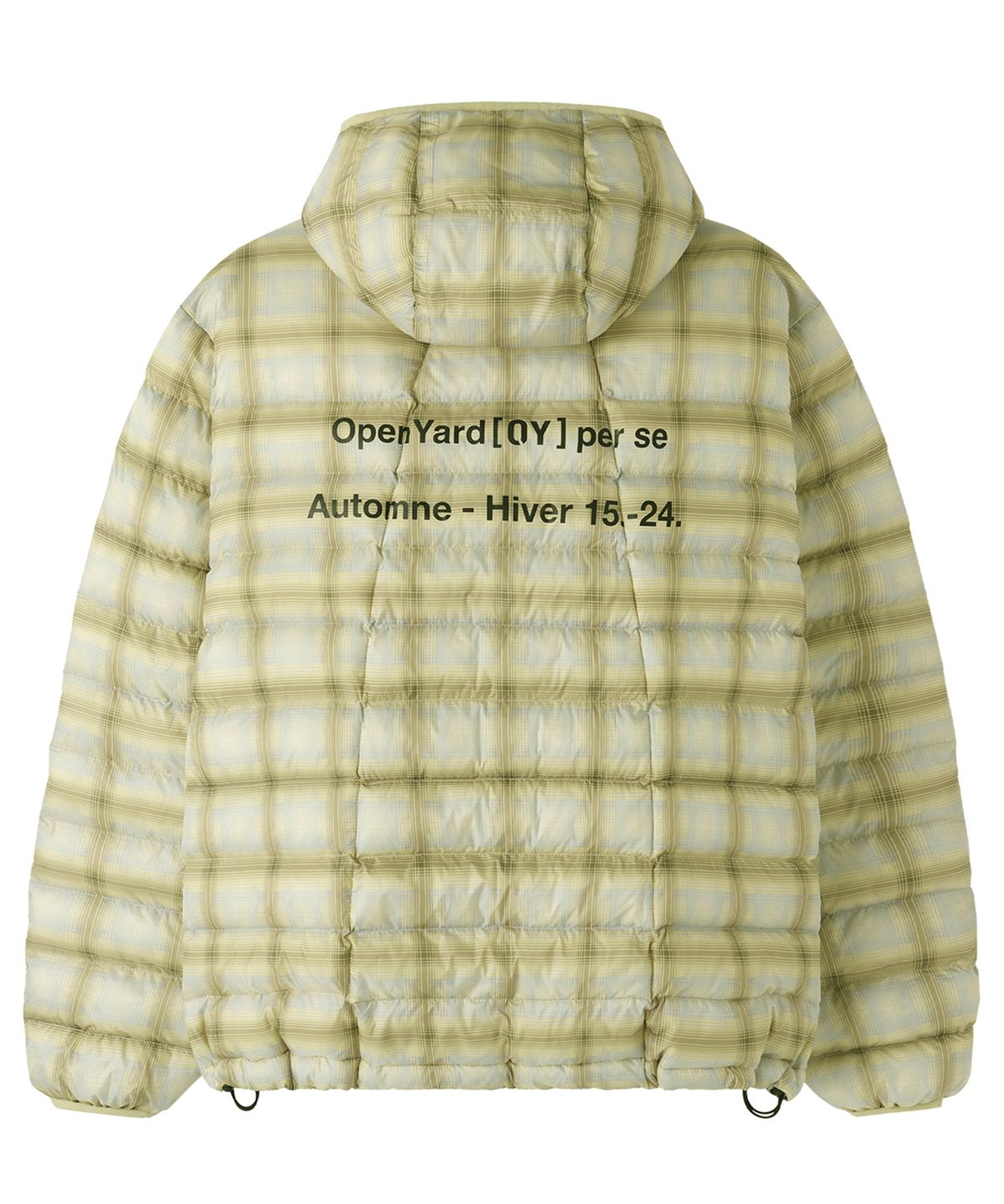 오픈야드(오와이)(OPENYARD(OY)) CHECK CURVED ZIP LIGHTWEIGHT SHELL PUFFER JACKET - YELLOW