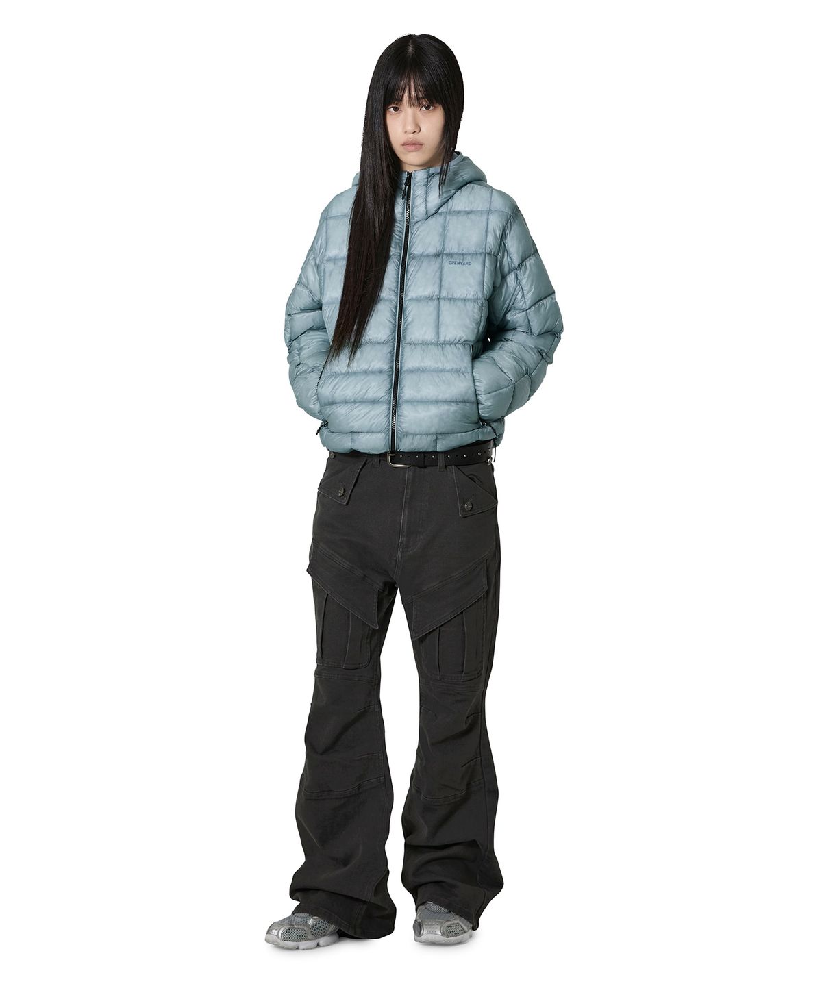 오픈야드(오와이)(OPENYARD(OY)) GRID LIGHTWEIGHT SHELL PUFFER JACKET - SKY BLUE