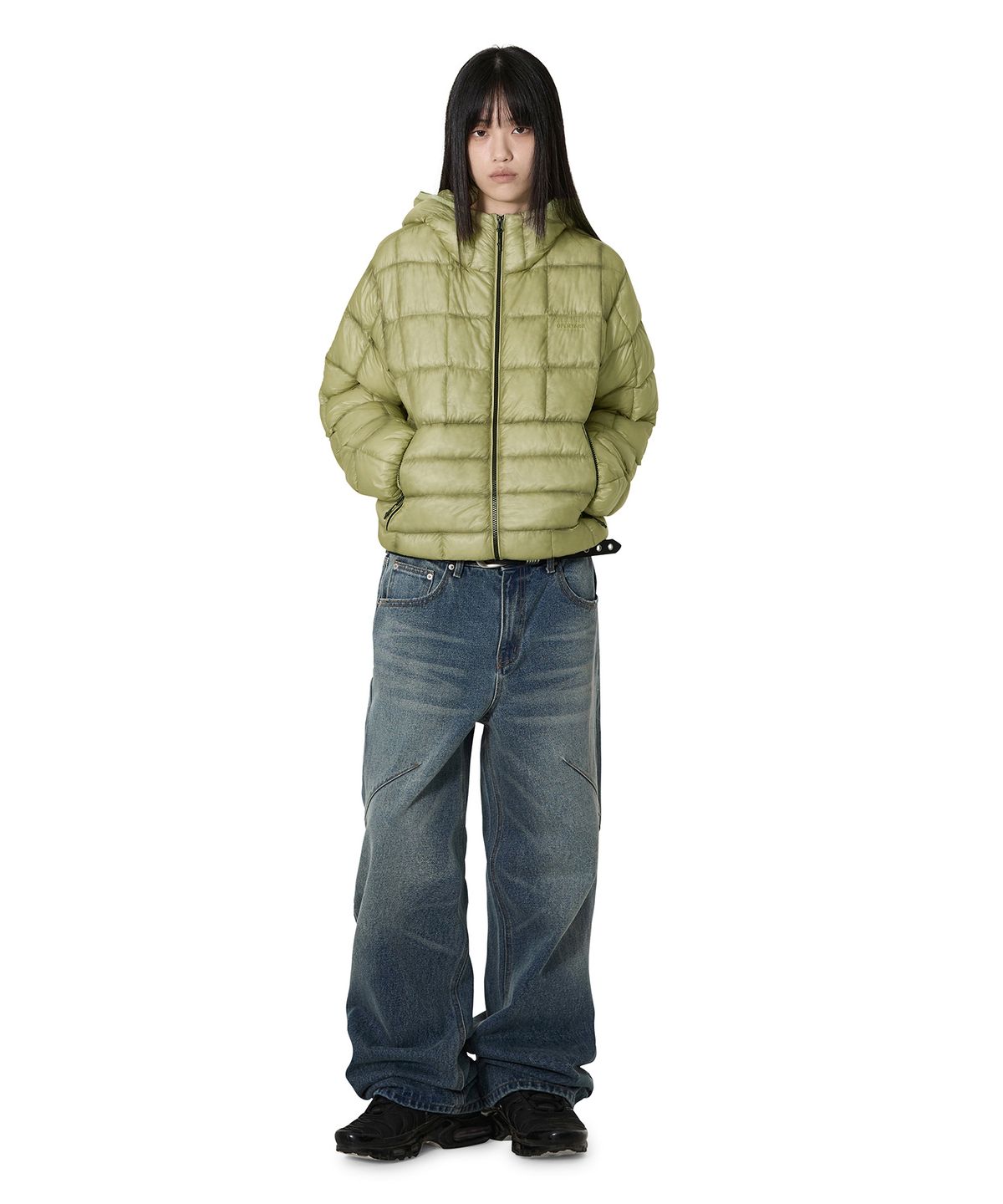 오픈야드(오와이)(OPENYARD(OY)) GRID LIGHTWEIGHT SHELL PUFFER JACKET - LIGHT GREEN