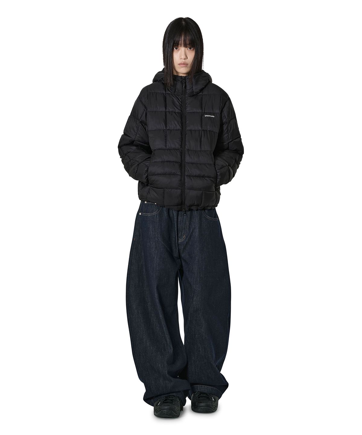 오픈야드(오와이)(OPENYARD(OY)) GRID LIGHTWEIGHT SHELL PUFFER JACKET - BLACK