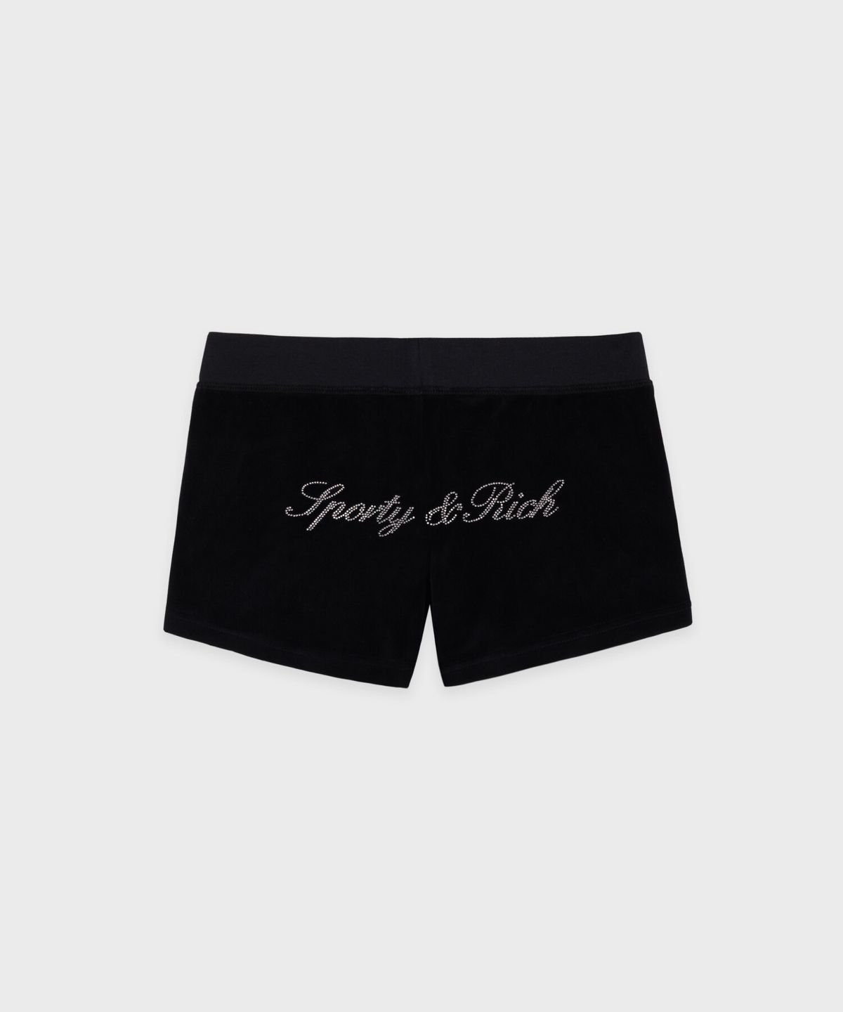스포티앤리치(SPORTY&RICH) 시그니처 로고 크리스탈 쇼츠 - 블랙 R263AW7005