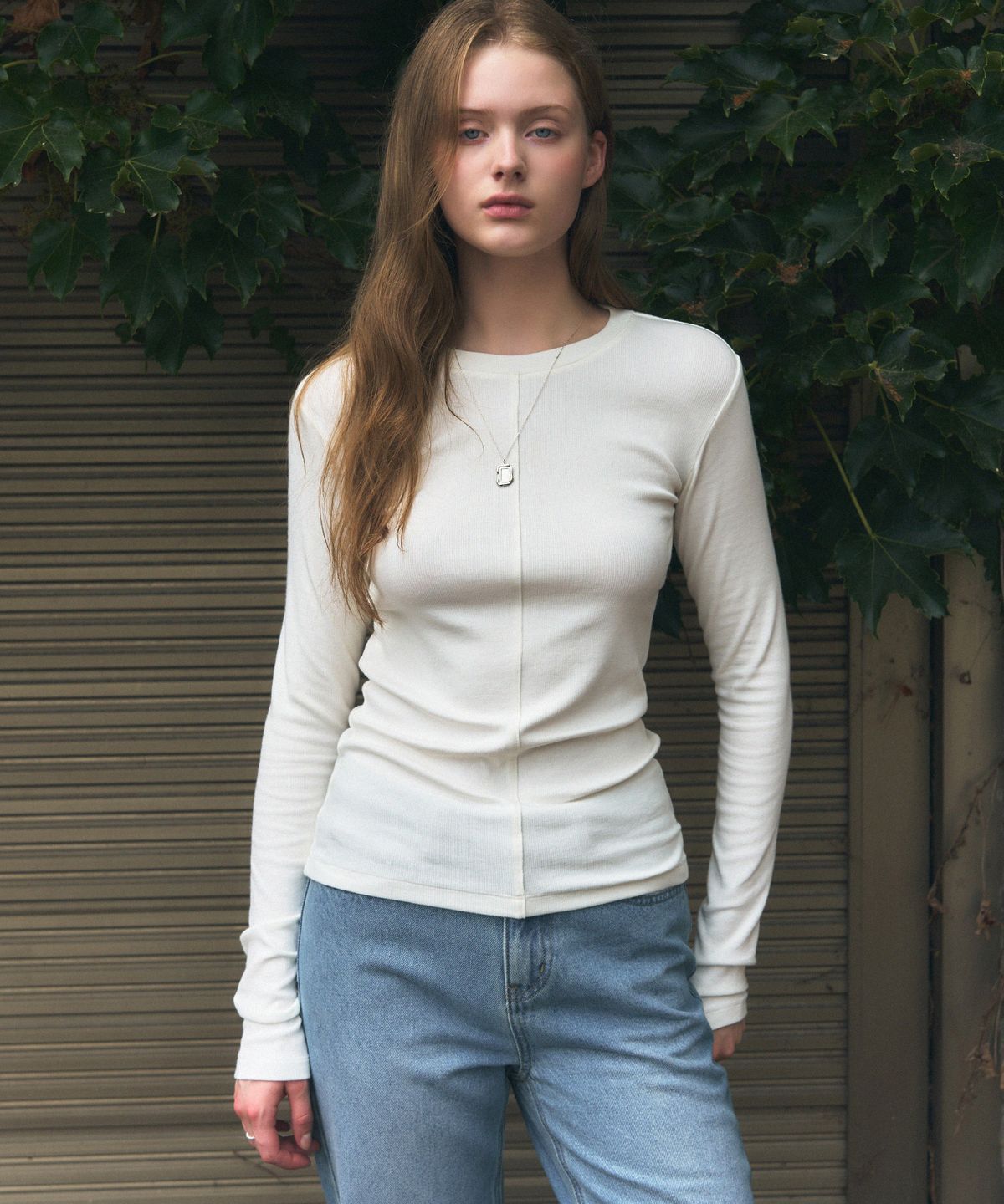 드로우핏 우먼(DRAWFIT WOMEN) 버티컬 라인 롱슬리브 티셔츠 [M.GREY]