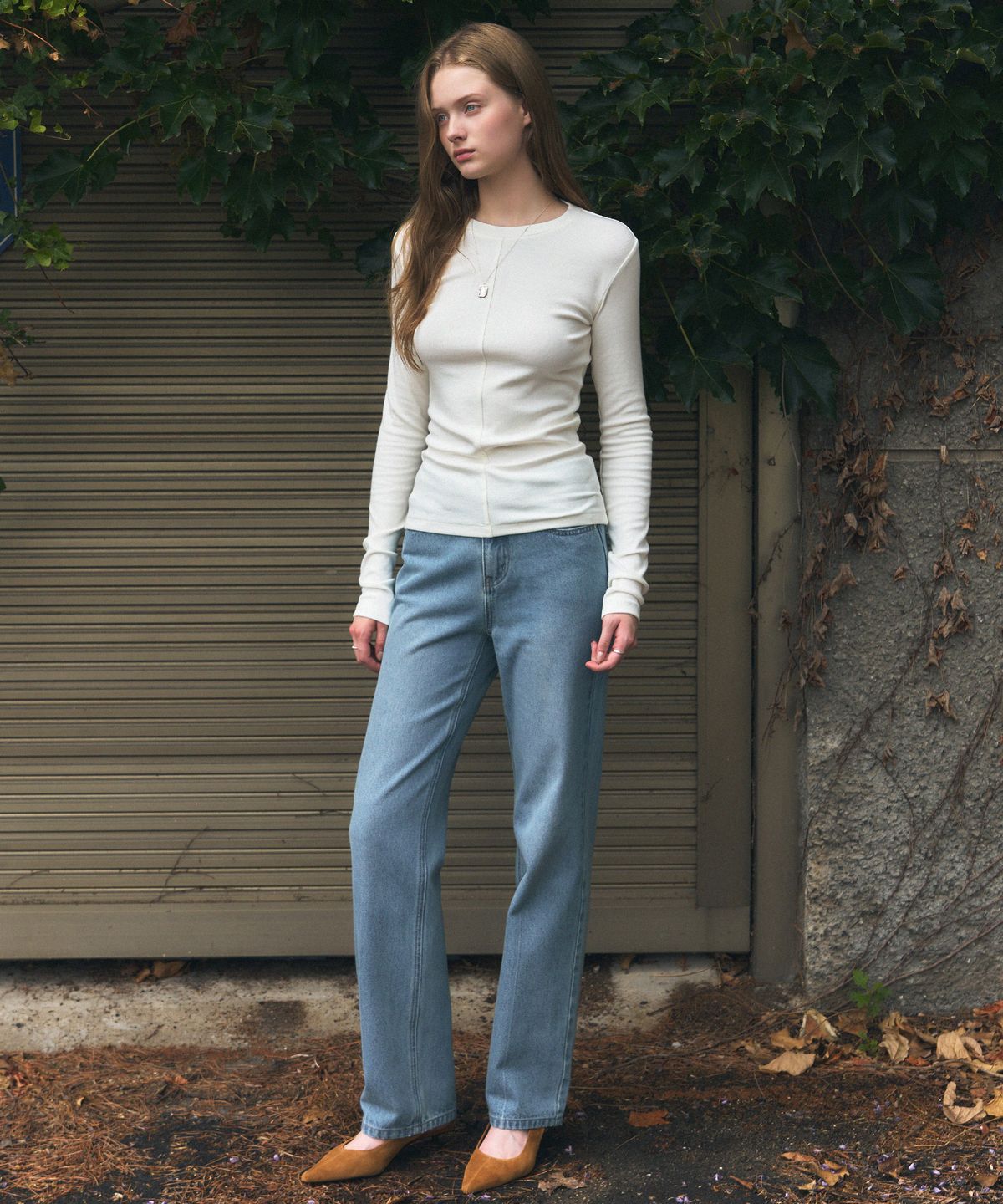 드로우핏 우먼(DRAWFIT WOMEN) 버티컬 라인 롱슬리브 티셔츠 [M.GREY]