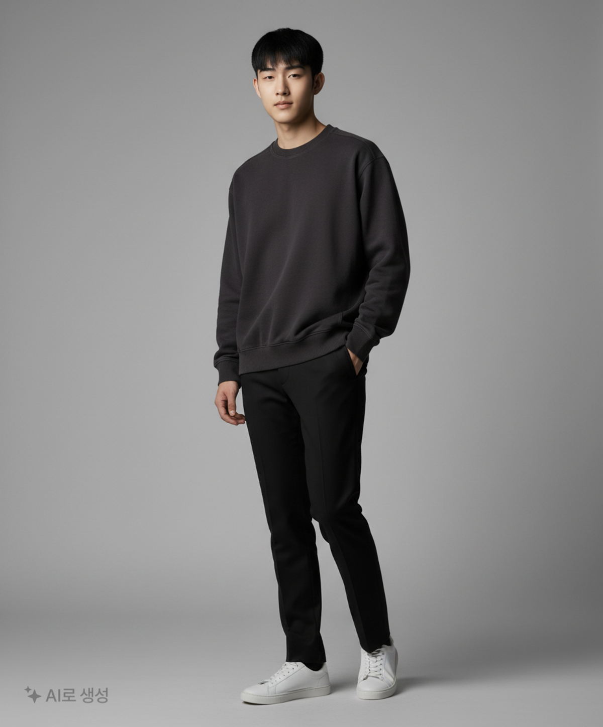 에잇세컨즈(8SECONDS) 스몰라벨 디테일 맨투맨  블랙 L