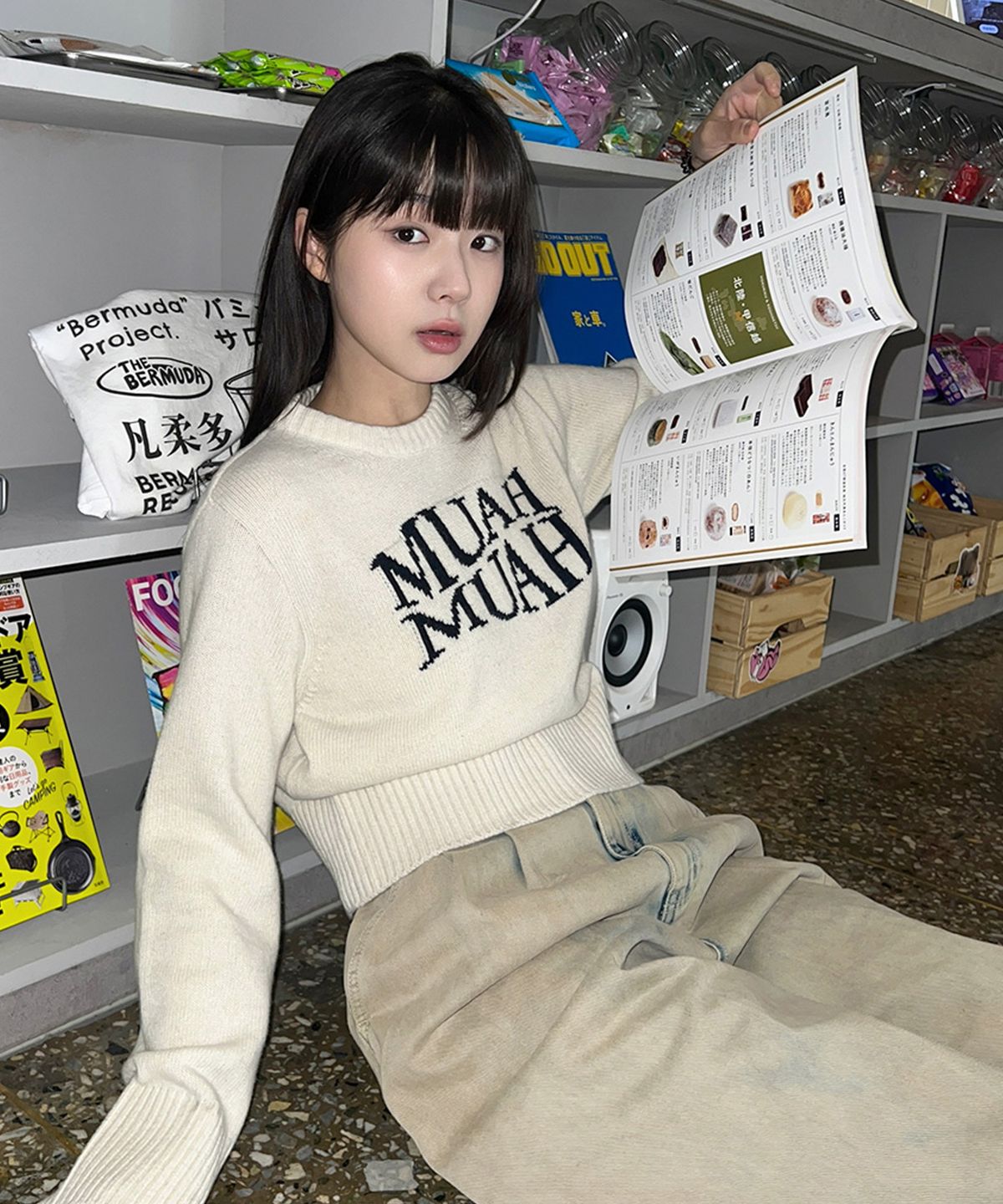 무아무아(MUAHMUAH) 자카드 울 크롭 니트 [아이보리]
