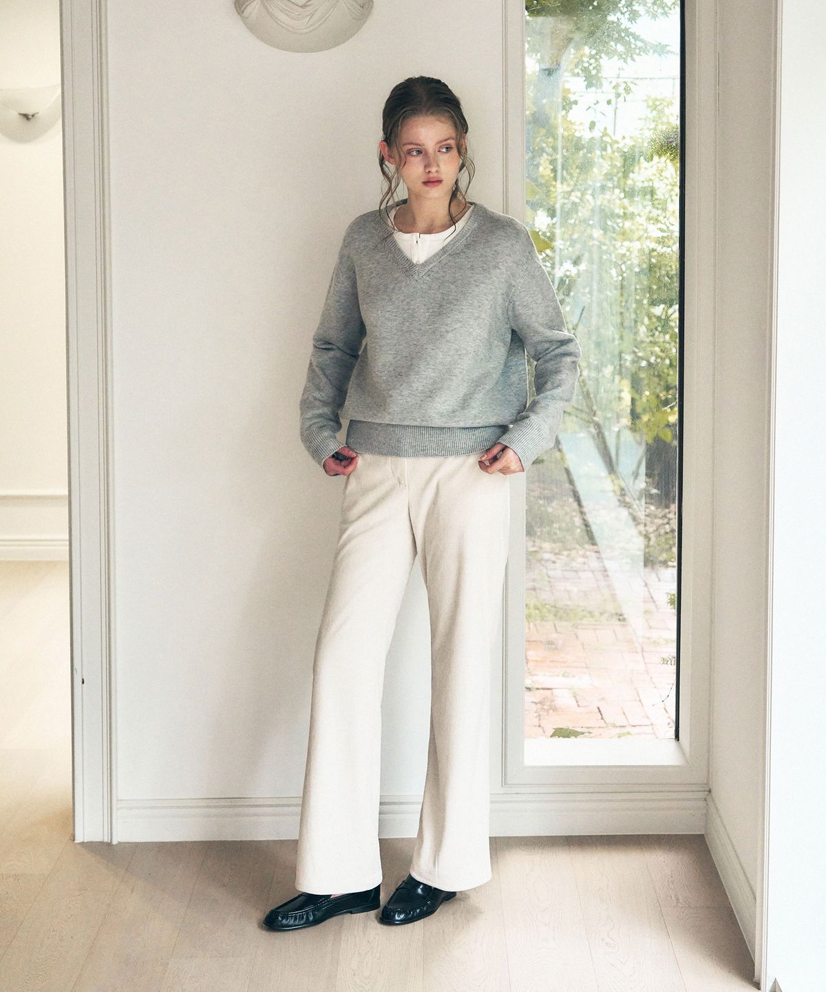 드로우핏 우먼(DRAWFIT WOMEN) 코듀로이 루즈 핏 부츠컷 팬츠 [IVORY]