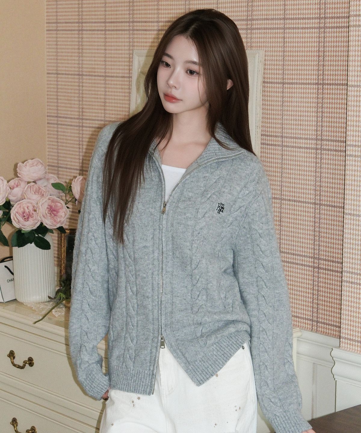 무아무아(MUAHMUAH) 울 브러쉬 케이브 니트 집업 [멜란지]