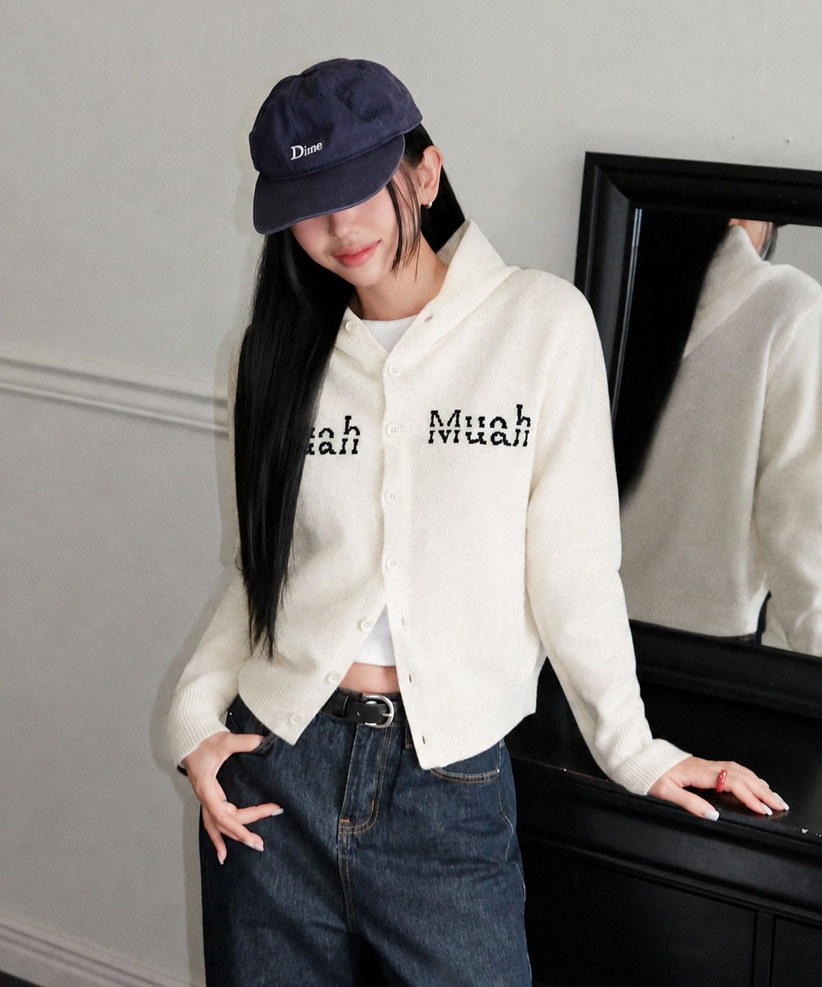 무아무아(MUAHMUAH) 엠브로이더리 니트 후드가디건 [아이보리]