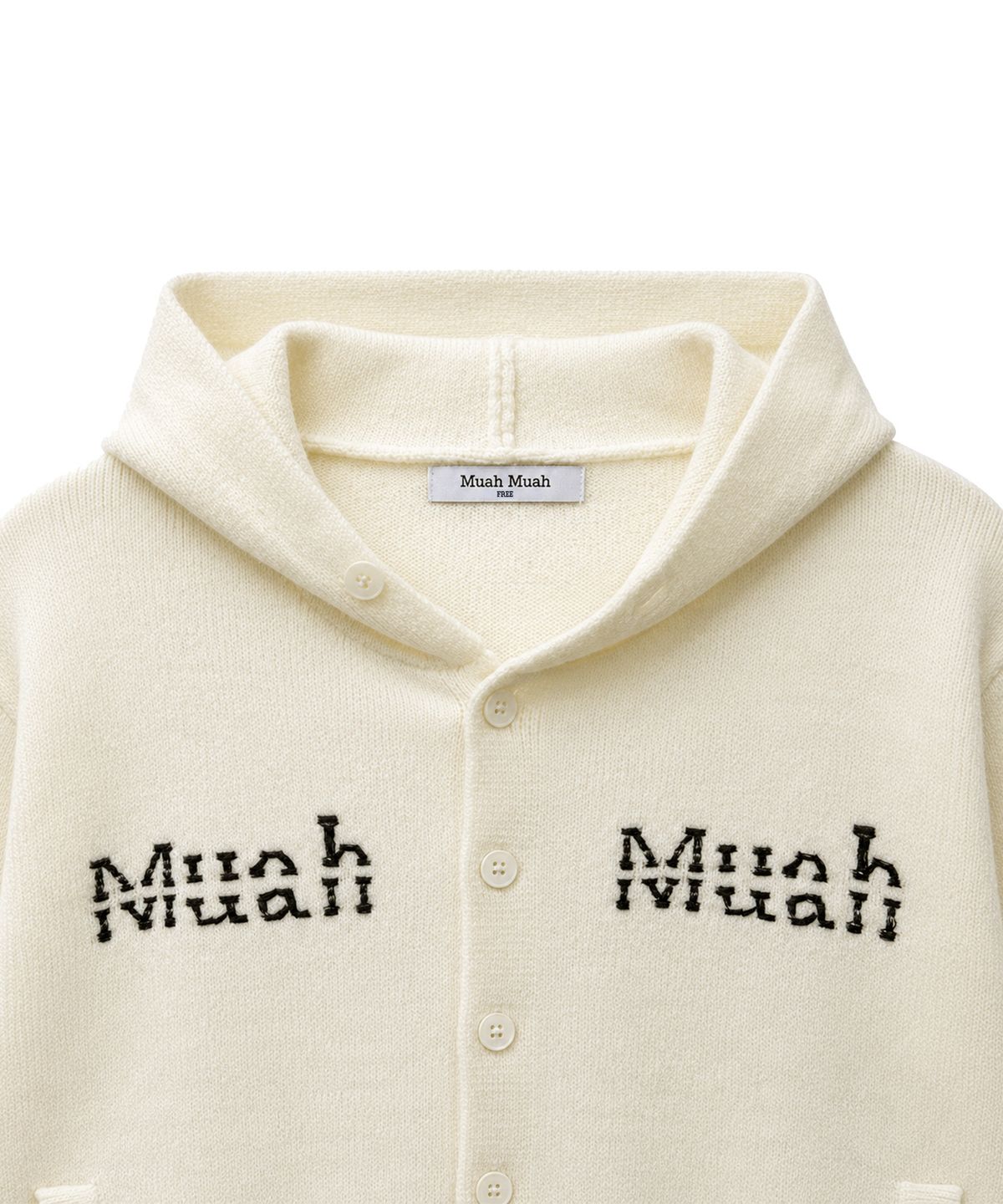 무아무아(MUAHMUAH) 엠브로이더리 니트 후드가디건 [아이보리]