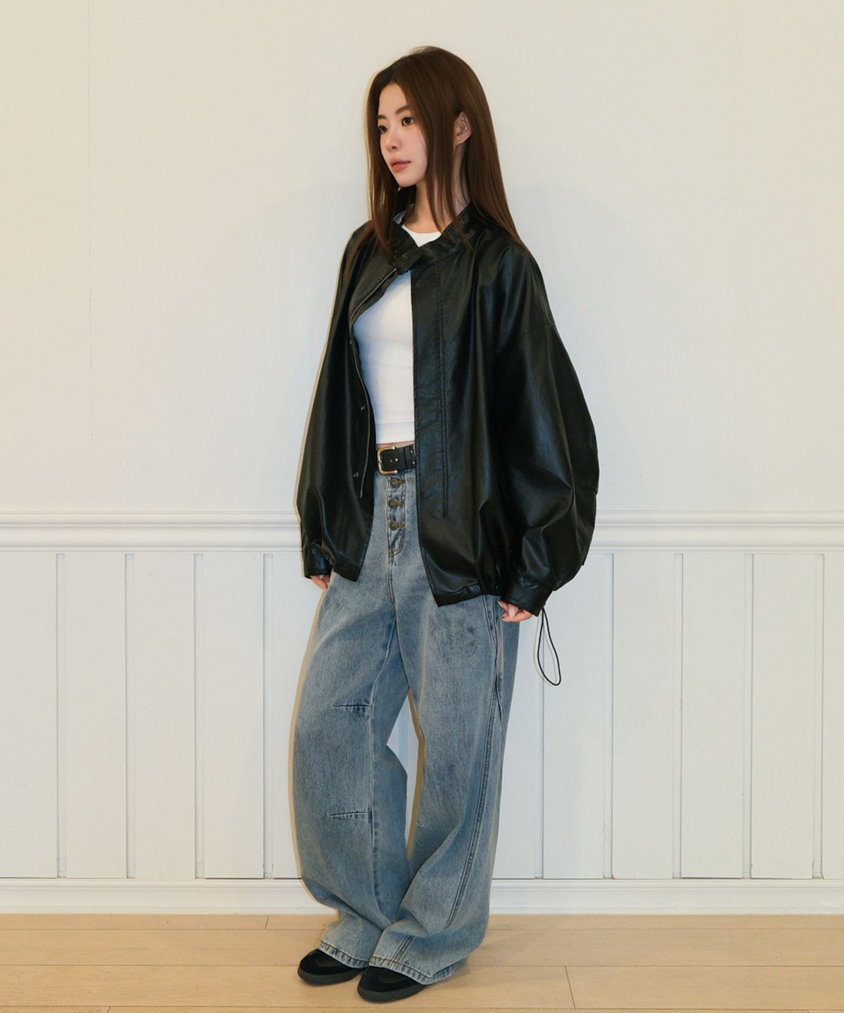 무아무아(MUAHMUAH) 오버핏 레더 필드 자켓 [블랙]