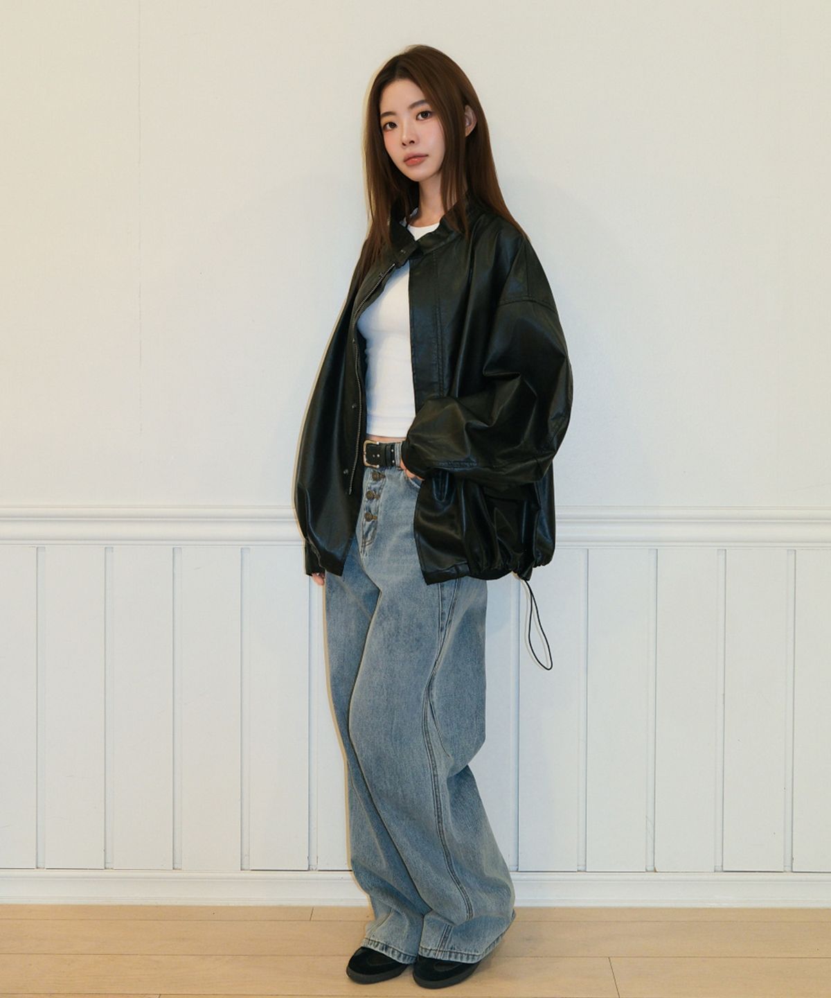 무아무아(MUAHMUAH) 오버핏 레더 필드 자켓 [블랙]